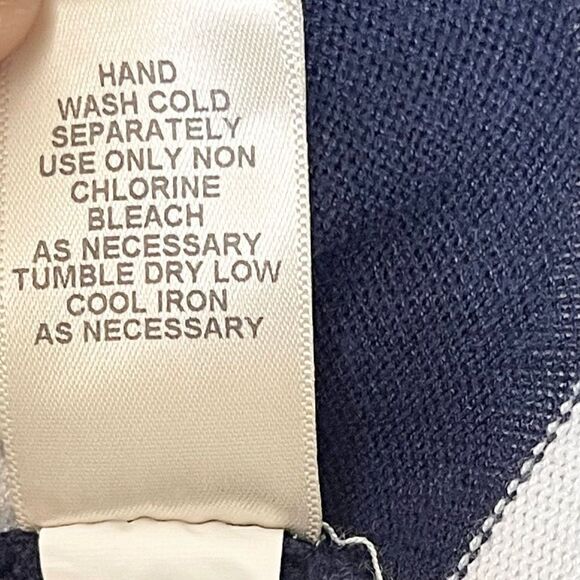 Navy & White Stripe Pullover Faux Cardigan Sweater Sz L 12-14 - Picture 11 of 12